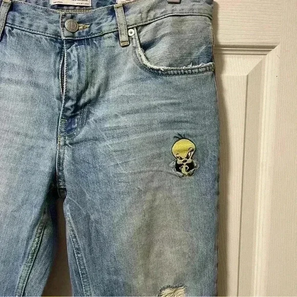 Zara Looney Tunes Distressed Ankle Jeans Sz 2 - Picture 2 of 15